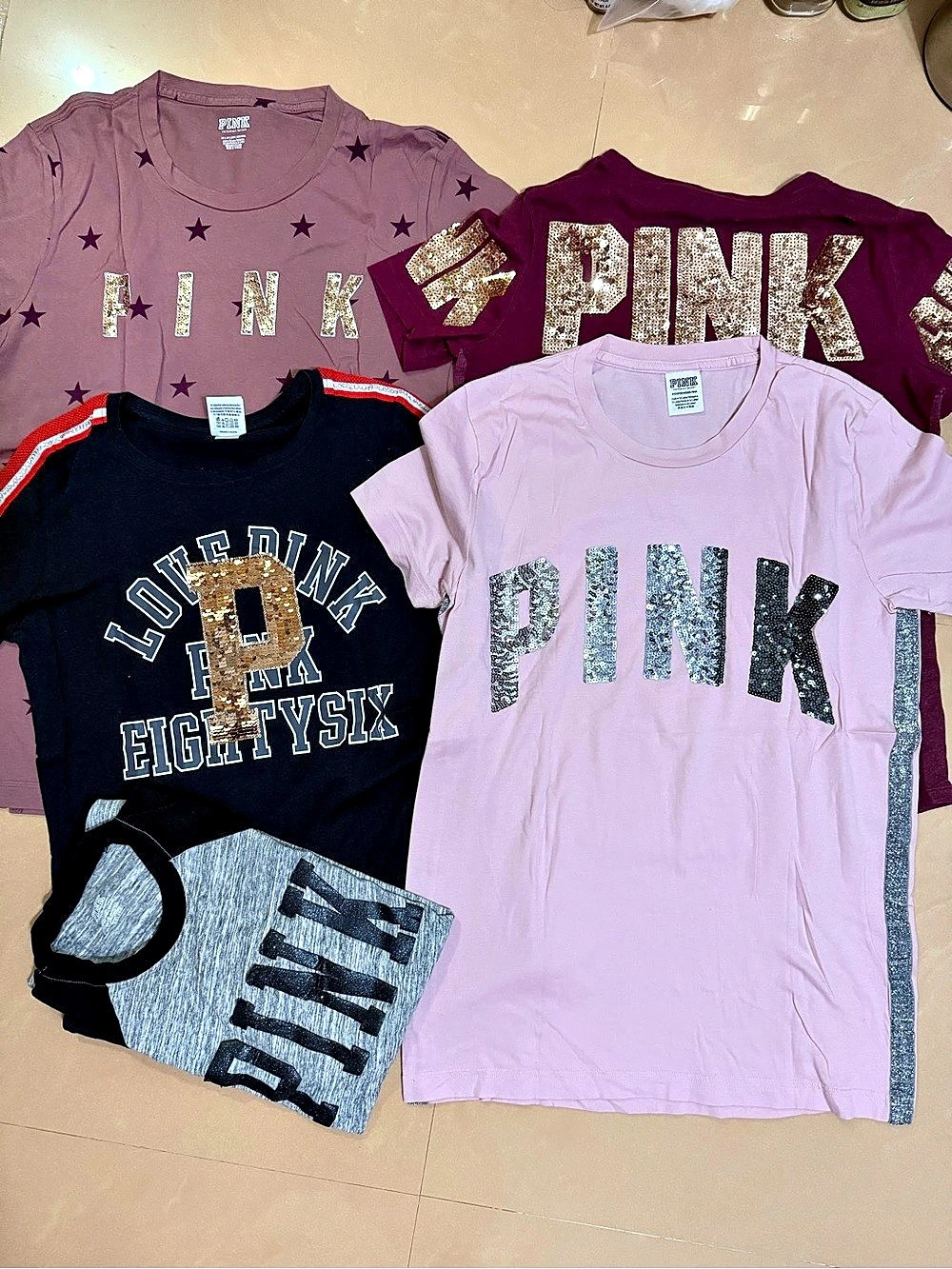 5 VS PINK BLING SEQUIN SHORT SLEEVE TEE XS M